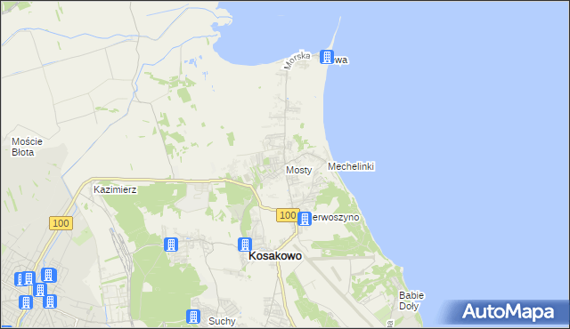 mapa Mosty gmina Kosakowo, Mosty gmina Kosakowo na mapie Targeo
