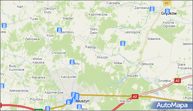 mapa Mroczki gmina Kałuszyn, Mroczki gmina Kałuszyn na mapie Targeo