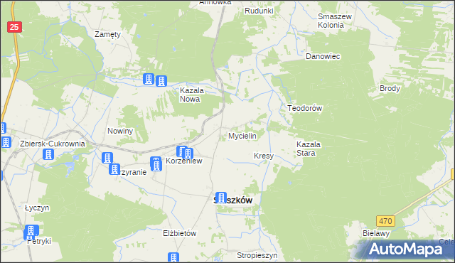 mapa Mycielin powiat kaliski, Mycielin powiat kaliski na mapie Targeo