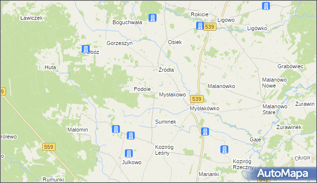 mapa Mysłakowo, Mysłakowo na mapie Targeo