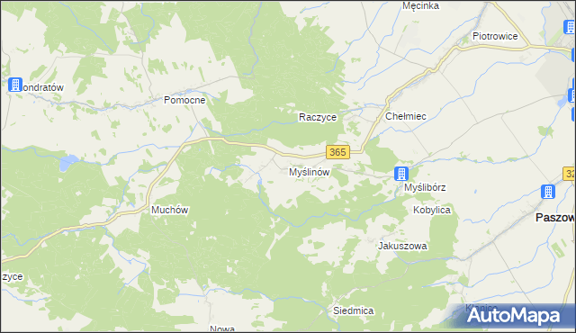 mapa Myślinów, Myślinów na mapie Targeo