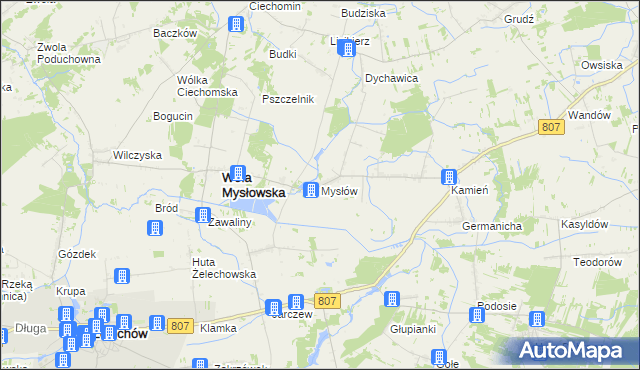 mapa Mysłów gmina Wola Mysłowska, Mysłów gmina Wola Mysłowska na mapie Targeo