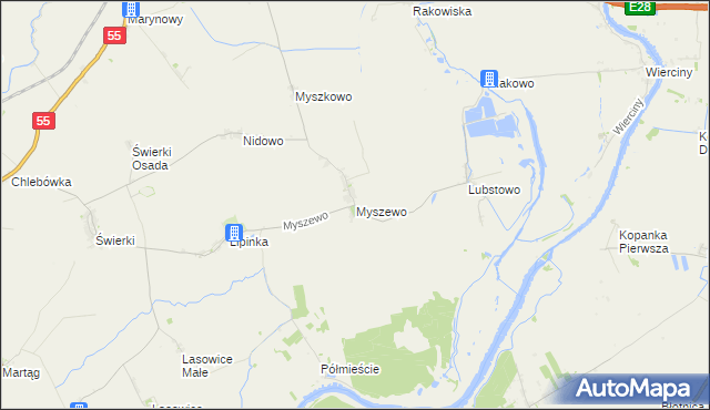 mapa Myszewo, Myszewo na mapie Targeo