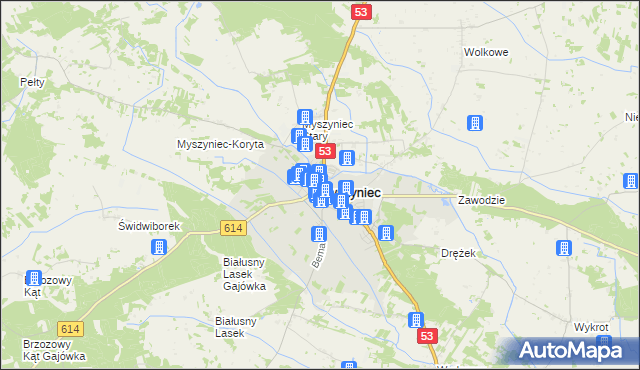 mapa Myszyniec, Myszyniec na mapie Targeo