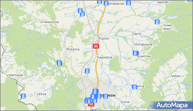 mapa Nagodzice, Nagodzice na mapie Targeo
