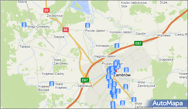 mapa Nagórki-Jabłoń, Nagórki-Jabłoń na mapie Targeo