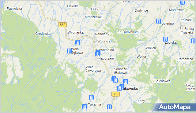 mapa Nagórzany, Nagórzany na mapie Targeo