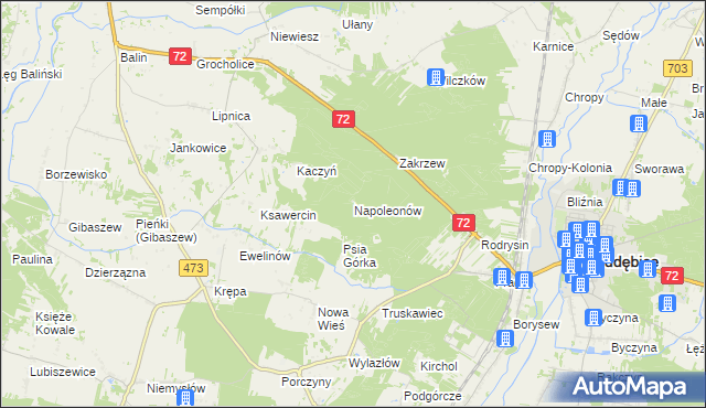 mapa Napoleonów gmina Poddębice, Napoleonów gmina Poddębice na mapie Targeo