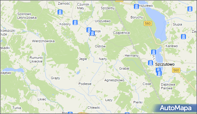 mapa Narty gmina Rogowo, Narty gmina Rogowo na mapie Targeo