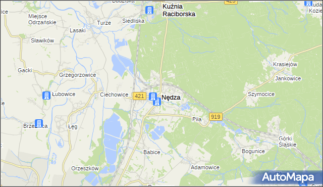 mapa Nędza powiat raciborski, Nędza powiat raciborski na mapie Targeo