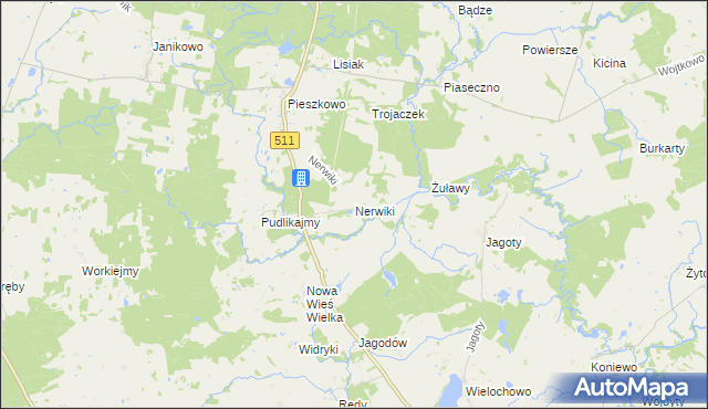 mapa Nerwiki, Nerwiki na mapie Targeo