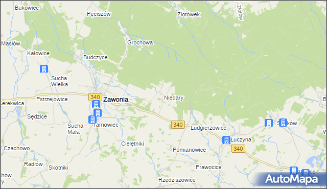 mapa Niedary gmina Zawonia, Niedary gmina Zawonia na mapie Targeo
