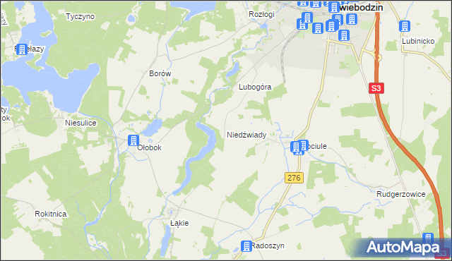 mapa Niedźwiady gmina Świebodzin, Niedźwiady gmina Świebodzin na mapie Targeo