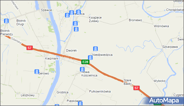 mapa Niedźwiedzica gmina Stegna, Niedźwiedzica gmina Stegna na mapie Targeo