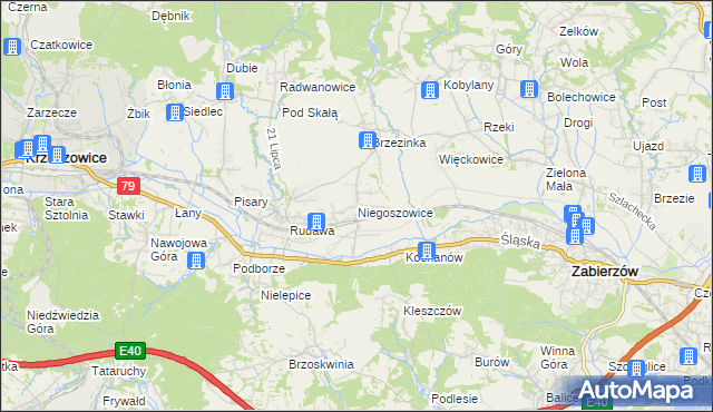 mapa Niegoszowice, Niegoszowice na mapie Targeo