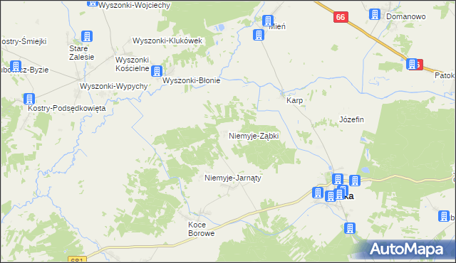 mapa Niemyje-Ząbki, Niemyje-Ząbki na mapie Targeo