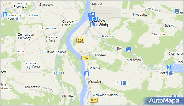 mapa Nieszawa gmina Józefów nad Wisłą, Nieszawa gmina Józefów nad Wisłą na mapie Targeo