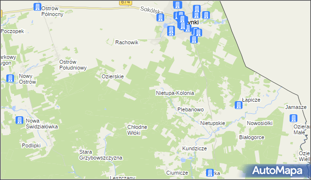 mapa Nietupa-Kolonia, Nietupa-Kolonia na mapie Targeo