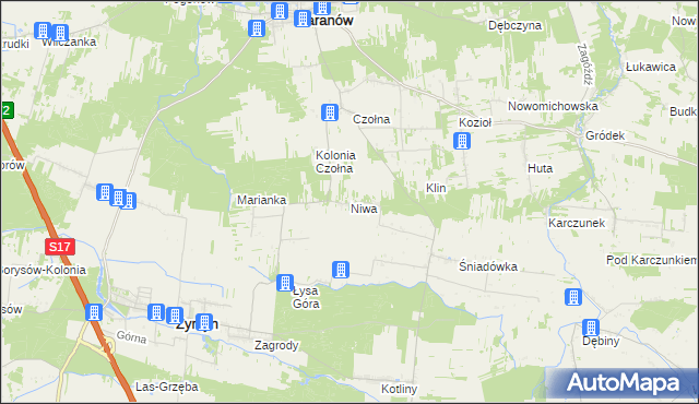 mapa Niwa gmina Baranów, Niwa gmina Baranów na mapie Targeo