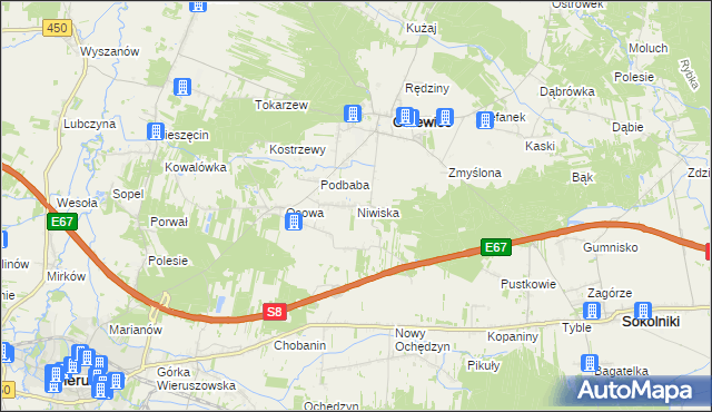 mapa Niwiska gmina Galewice, Niwiska gmina Galewice na mapie Targeo