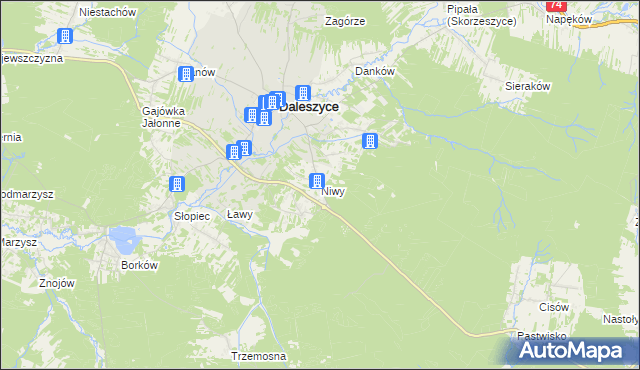 mapa Niwy gmina Daleszyce, Niwy gmina Daleszyce na mapie Targeo