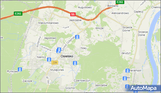 mapa Niwy gmina Osielsko, Niwy gmina Osielsko na mapie Targeo