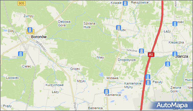 mapa Niwy gmina Woźniki, Niwy gmina Woźniki na mapie Targeo