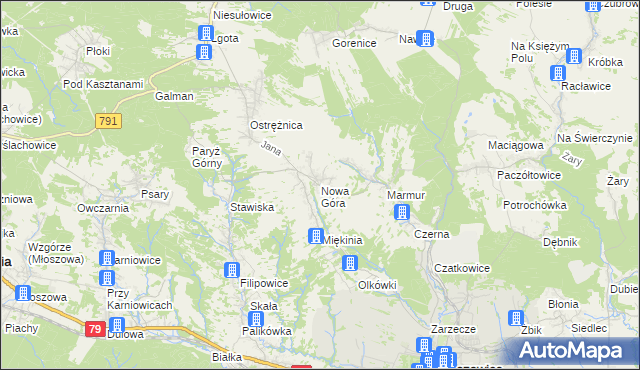 mapa Nowa Góra gmina Krzeszowice, Nowa Góra gmina Krzeszowice na mapie Targeo