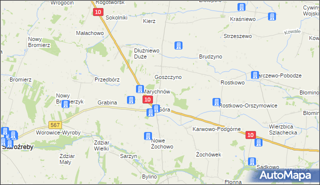mapa Nowa Góra gmina Staroźreby, Nowa Góra gmina Staroźreby na mapie Targeo