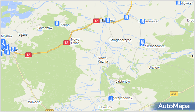 mapa Nowa Kuźnia gmina Radwanice, Nowa Kuźnia gmina Radwanice na mapie Targeo