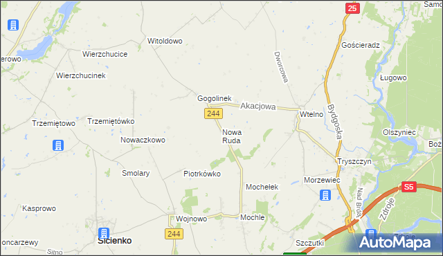 mapa Nowa Ruda gmina Sicienko, Nowa Ruda gmina Sicienko na mapie Targeo