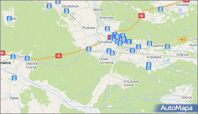 mapa Nowa Schodnia, Nowa Schodnia na mapie Targeo