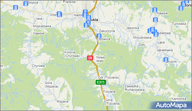mapa Nowa Wieś gmina Dukla, Nowa Wieś gmina Dukla na mapie Targeo