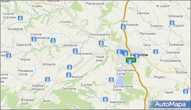 mapa Nowa Wieś gmina Klimontów, Nowa Wieś gmina Klimontów na mapie Targeo