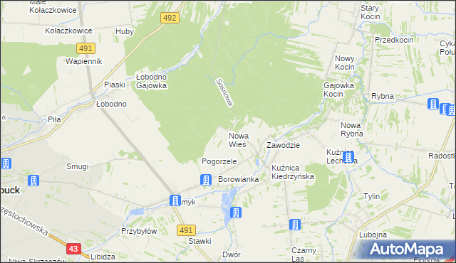 mapa Nowa Wieś gmina Kłobuck, Nowa Wieś gmina Kłobuck na mapie Targeo