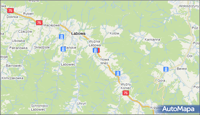 mapa Nowa Wieś gmina Łabowa, Nowa Wieś gmina Łabowa na mapie Targeo