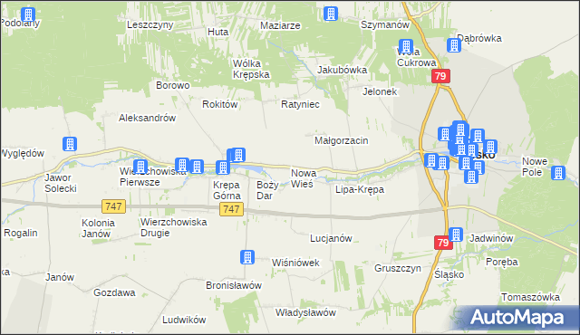 mapa Nowa Wieś gmina Lipsko, Nowa Wieś gmina Lipsko na mapie Targeo