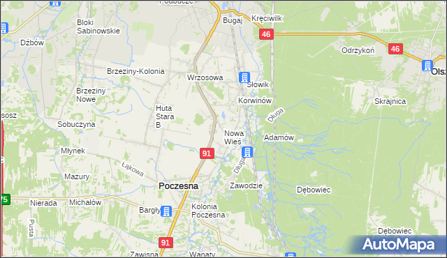 mapa Nowa Wieś gmina Poczesna, Nowa Wieś gmina Poczesna na mapie Targeo