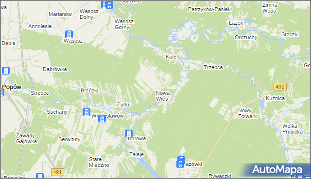 mapa Nowa Wieś gmina Popów, Nowa Wieś gmina Popów na mapie Targeo