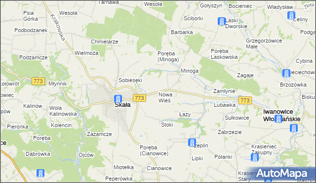 mapa Nowa Wieś gmina Skała, Nowa Wieś gmina Skała na mapie Targeo