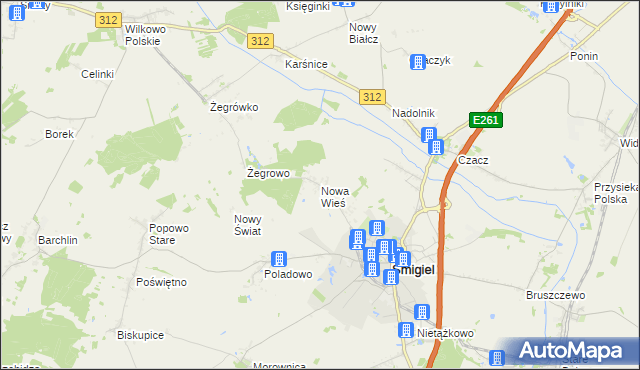 mapa Nowa Wieś gmina Śmigiel, Nowa Wieś gmina Śmigiel na mapie Targeo