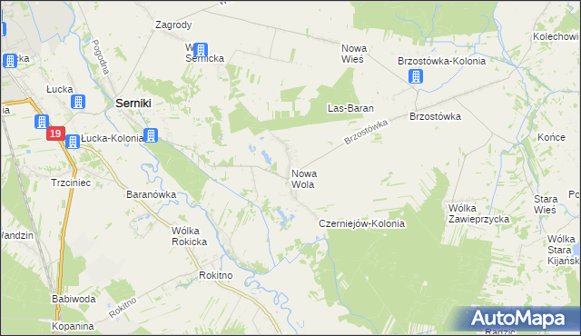 mapa Nowa Wola gmina Serniki, Nowa Wola gmina Serniki na mapie Targeo