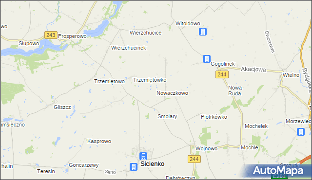 mapa Nowaczkowo, Nowaczkowo na mapie Targeo
