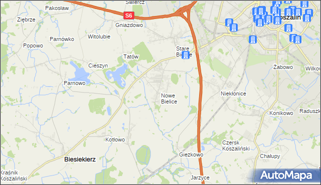 mapa Nowe Bielice, Nowe Bielice na mapie Targeo