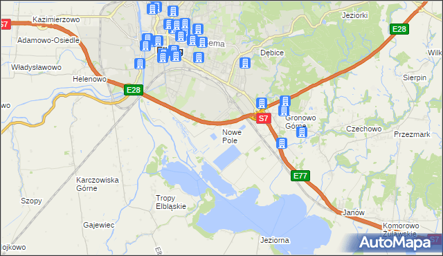 mapa Nowe Pole gmina Elbląg, Nowe Pole gmina Elbląg na mapie Targeo