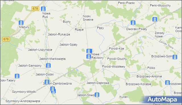 mapa Nowe Racibory gmina Sokoły, Nowe Racibory gmina Sokoły na mapie Targeo