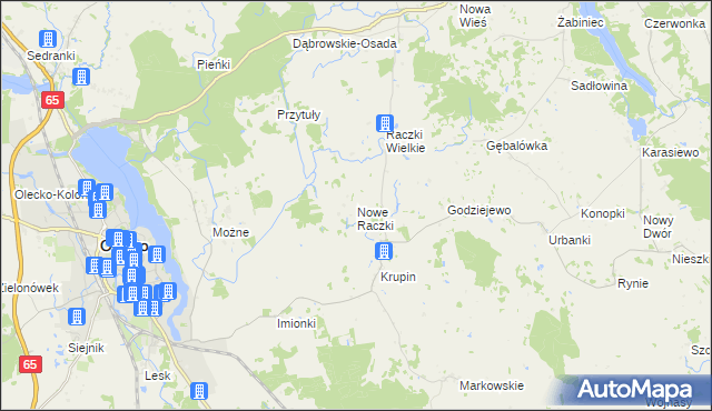 mapa Nowe Raczki, Nowe Raczki na mapie Targeo