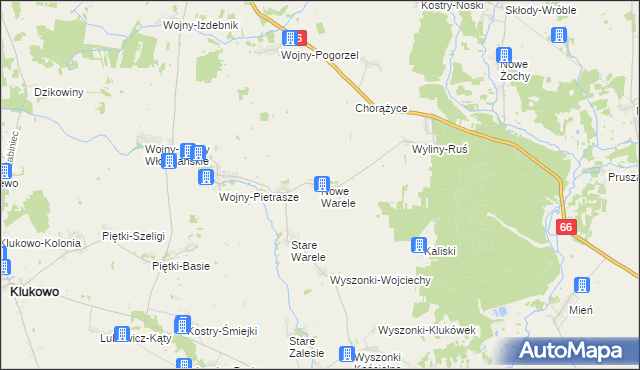 mapa Nowe Warele, Nowe Warele na mapie Targeo