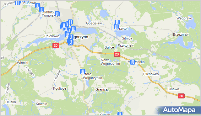 mapa Nowe Węgorzynko, Nowe Węgorzynko na mapie Targeo