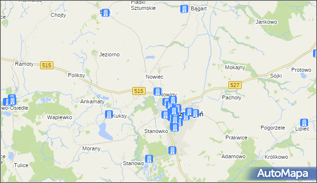 mapa Nowiny gmina Dzierzgoń, Nowiny gmina Dzierzgoń na mapie Targeo